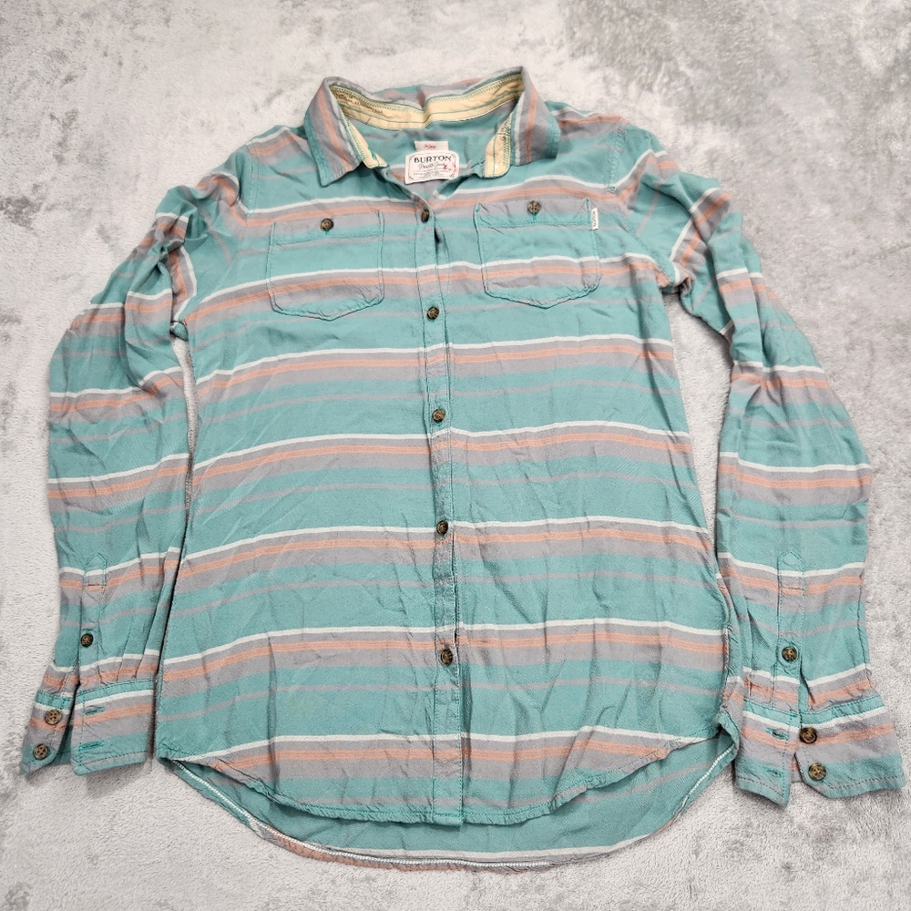 Burton Teal and Pink Striped Casual Button Down Shirt